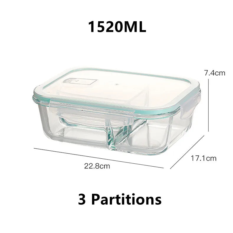 High Borosilicate Glass Lunch Box Microwave Heating Sealed Bento Boxes Refrigerator Freezer Box Fresh-keeping Soup Bowls
