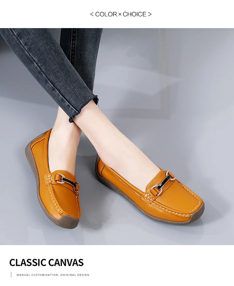New Summer Sandals For Women100% Genuine Leather Single Shoes, Large-Sized Fashionable Casual Women'S Shoes, Loafers Flat Shoes