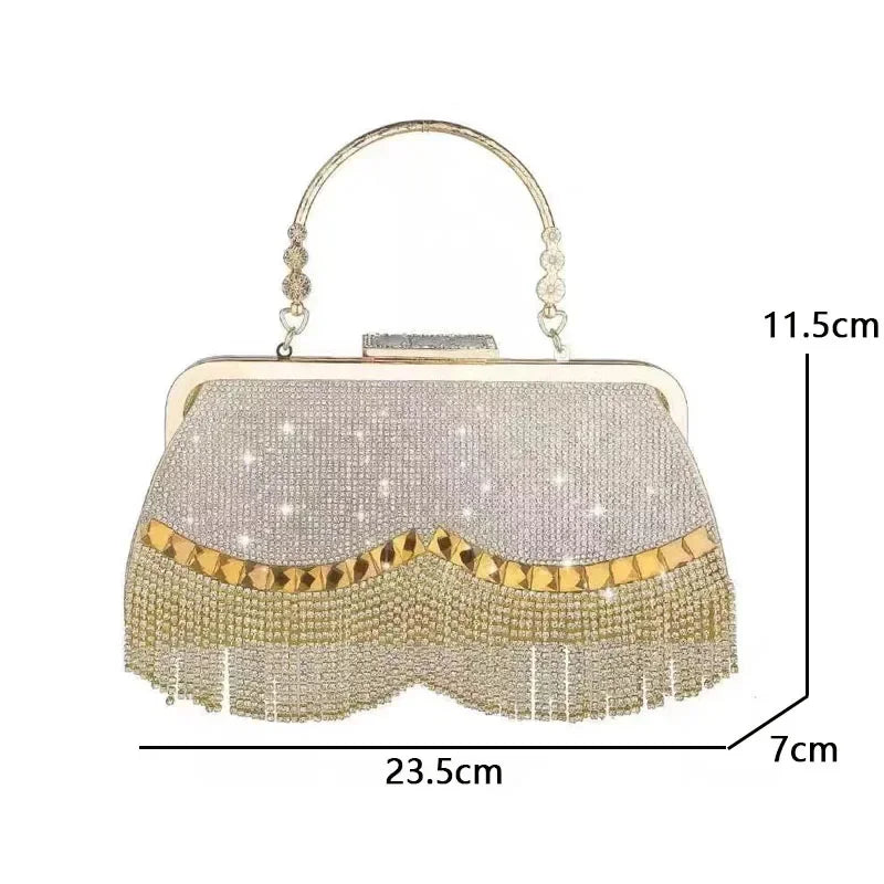 Gorgeous and Shiny Diamonds Rhinestones Tassels Handle Evening Bags for Party and Wedding Clutch Purse Designer Bags Handbags