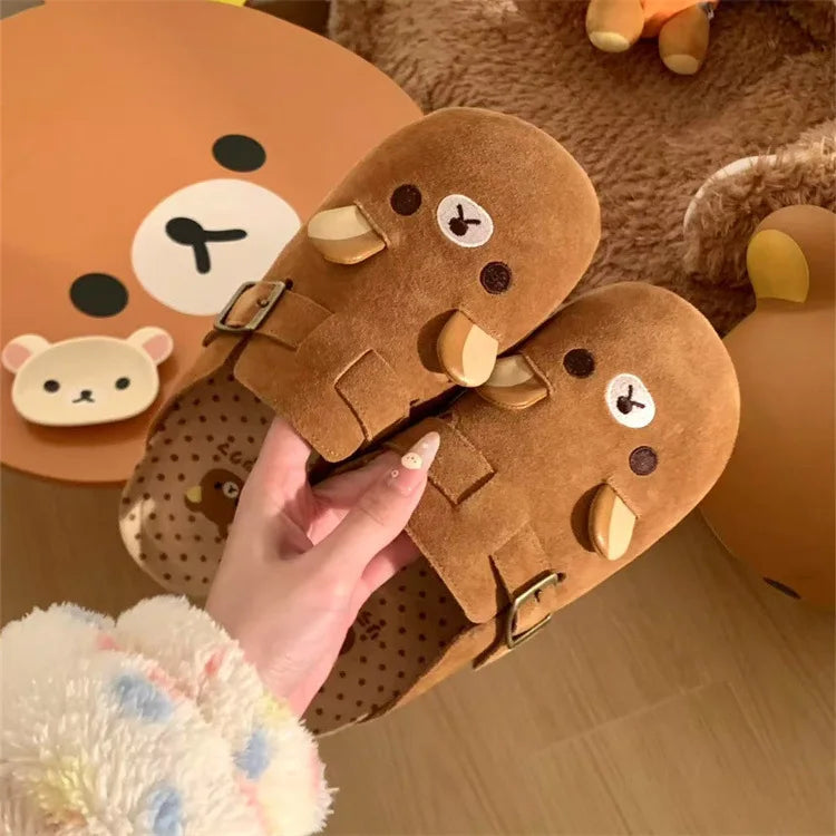 Women's Shoes Fashion Comfortable 2025 New Retro Thick Soled Boken Shoes Outdoor Casual Shoes Cute Little Bear Half Drag Flats