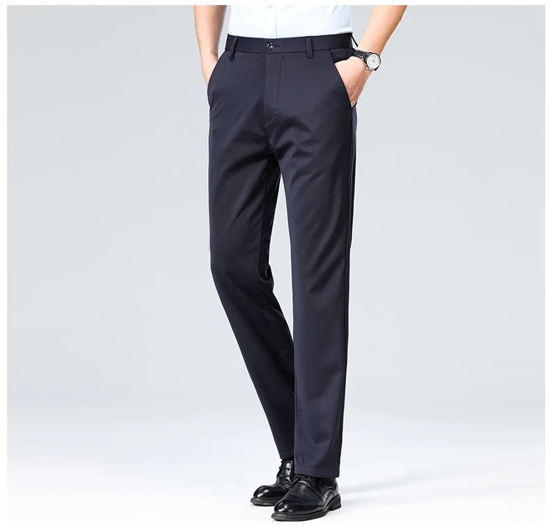 29-42 Men's Summer Thin Fashion Business Casual Suit Pants Long Pants Men's Elastic Straight Sleeve Formal Pants Plus Size