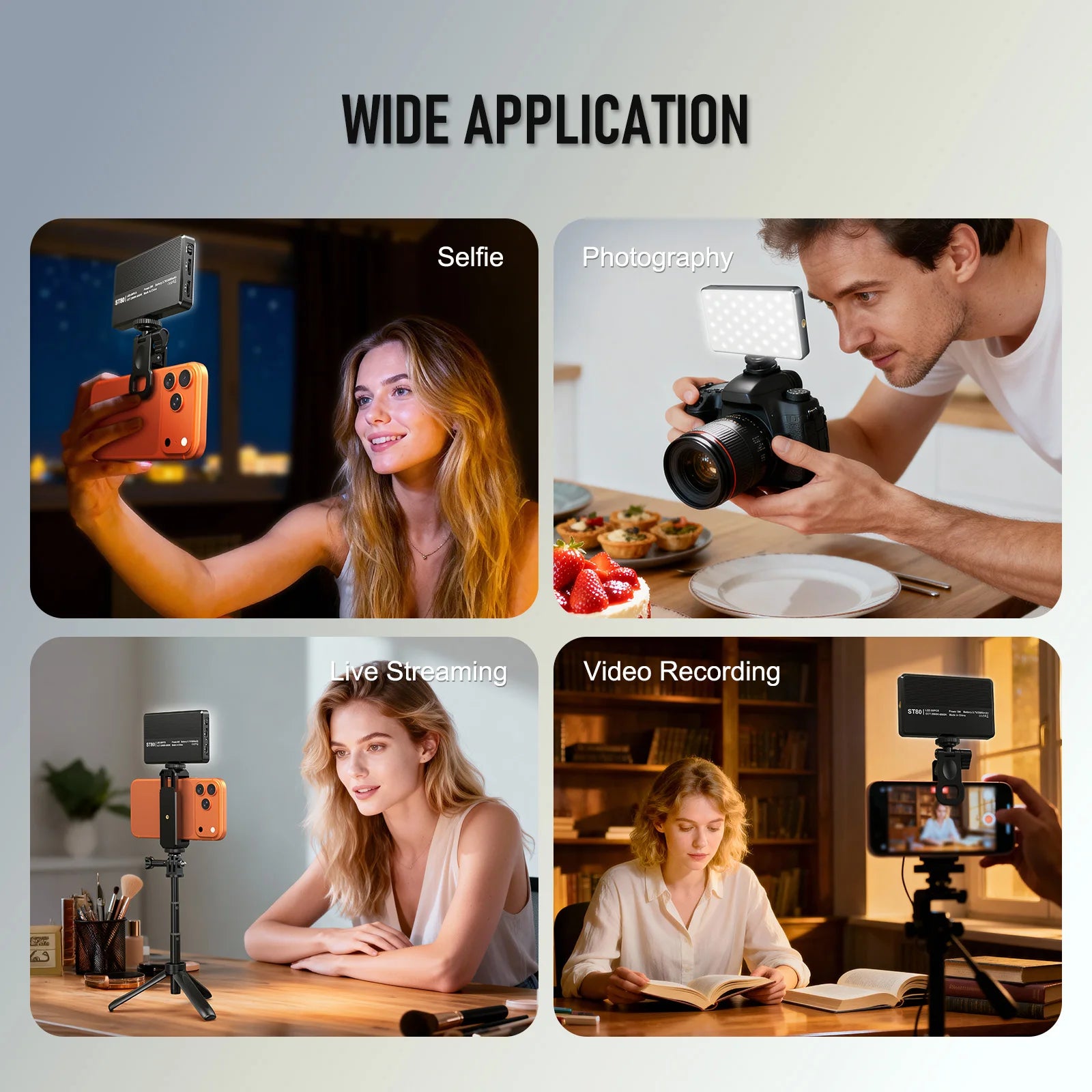 Video Light with 6 Color Filters 0-100% Adjustable 3000mAh Battery Fill Light for Selfie Photography Live Streaming