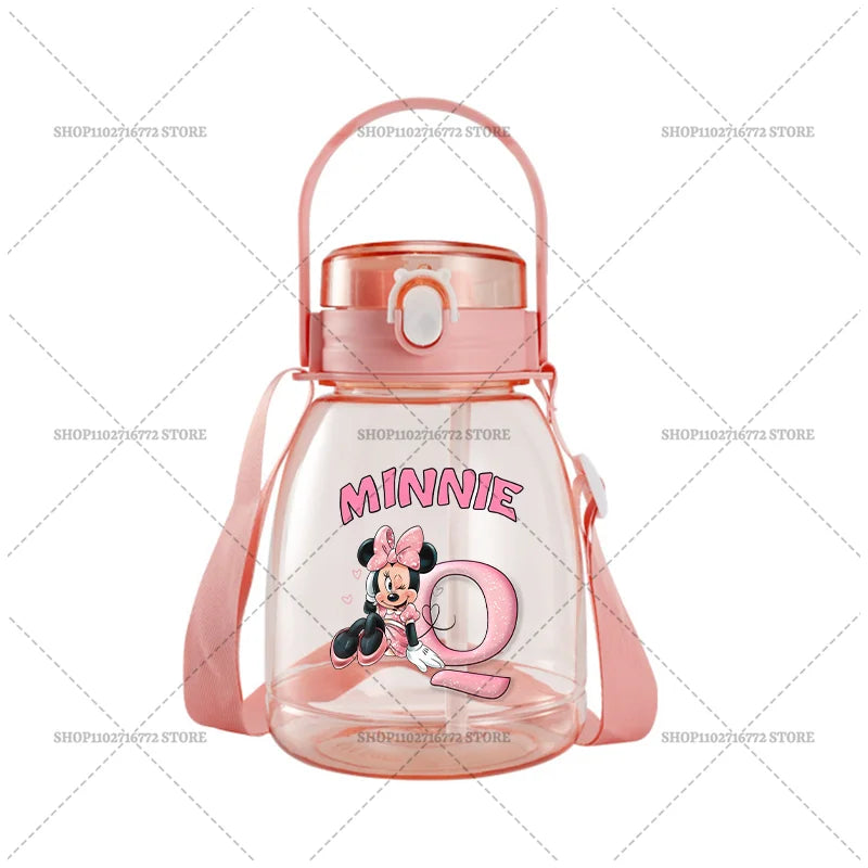 Minnie Mouse Cute Water Bottle with Straw Large Capacity Outdoor Sports Running Jug Letter Anime Plastic Portable Water Cup Gift