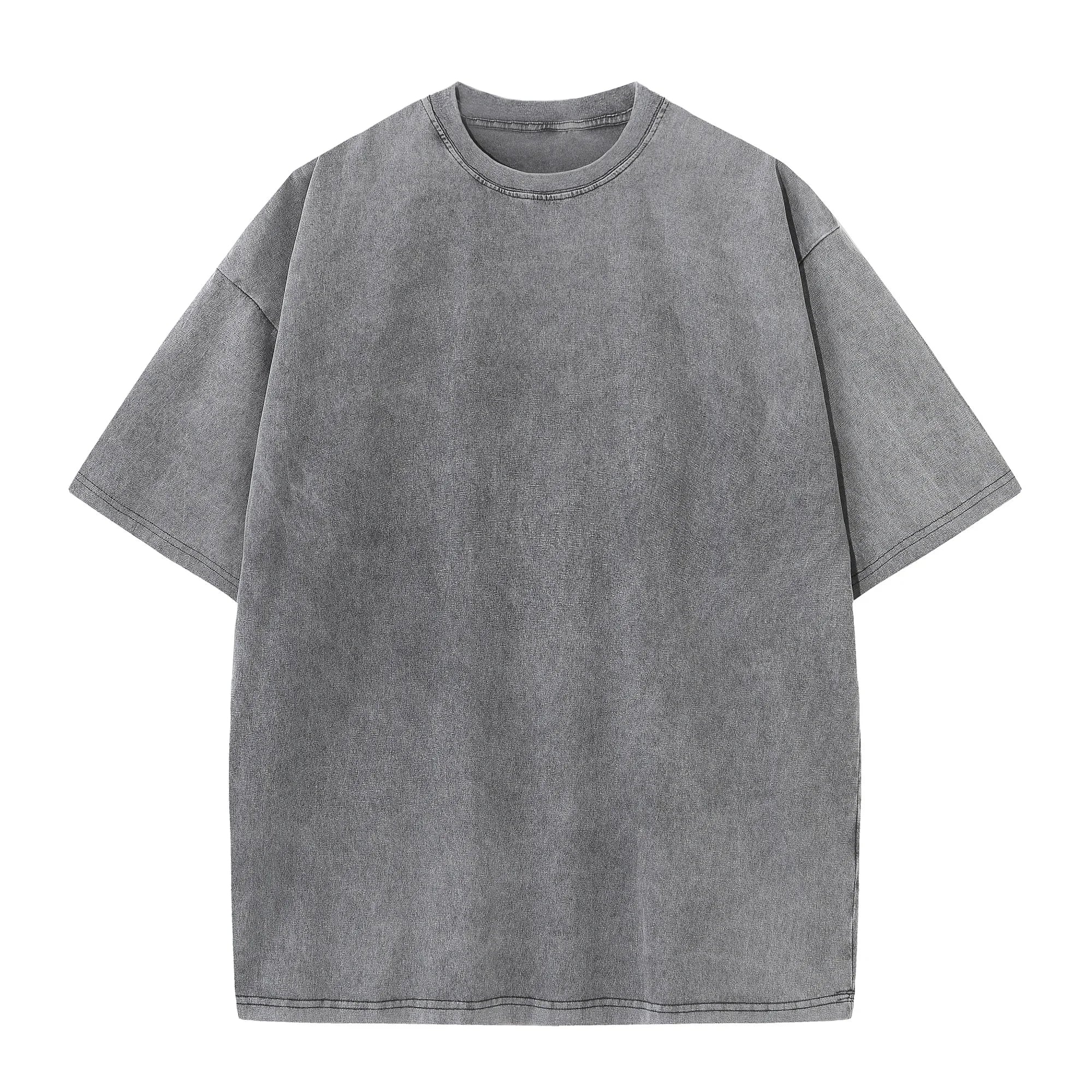 Men's summer pure cotton distressed retro drop shoulder T-shirt solid color loose casual breathable men's casual T-shirt tops