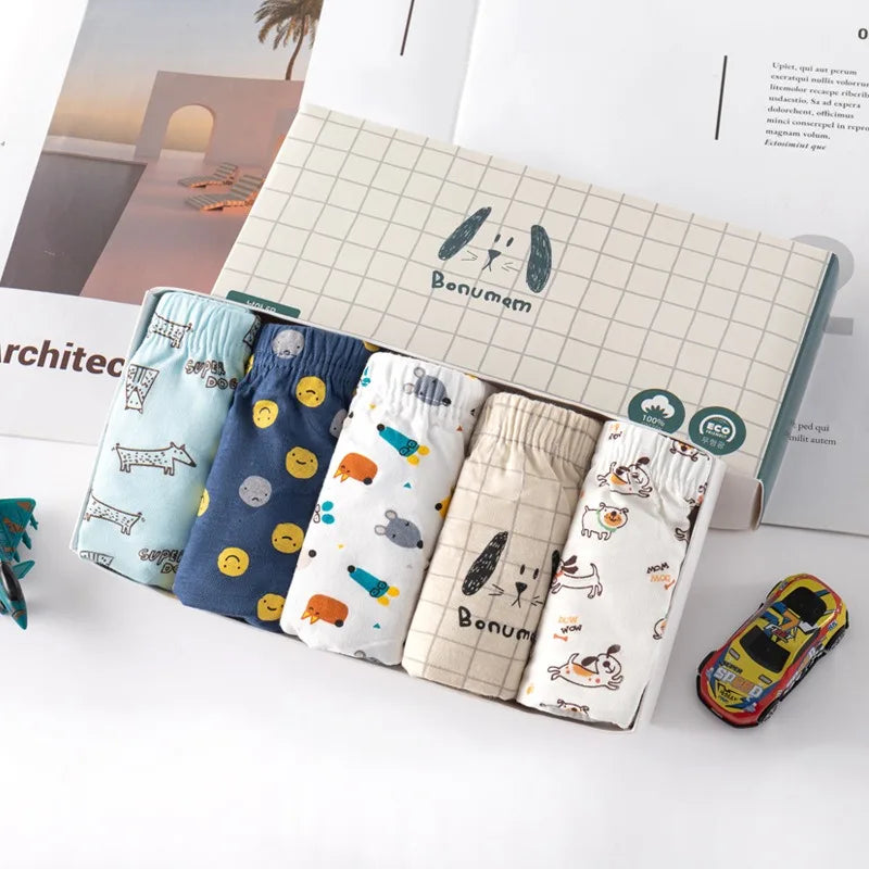 5/10 Pieces Cotton Kids Triangle Underwear Aged 2-13 Boys Briefs Dinosaur Print Cartoon Dog Pattern Soft Toddler Boys Underpants