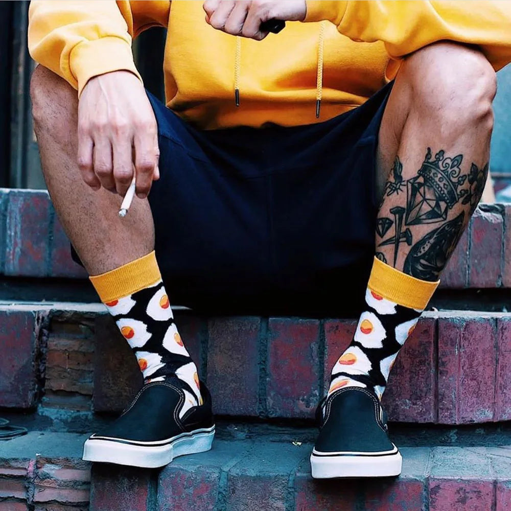 5 Pairs Men Middle Tube Socks Fun Casual Business Socks Colorful Halloween Animal Vintage Happy Woman Cotton Socks