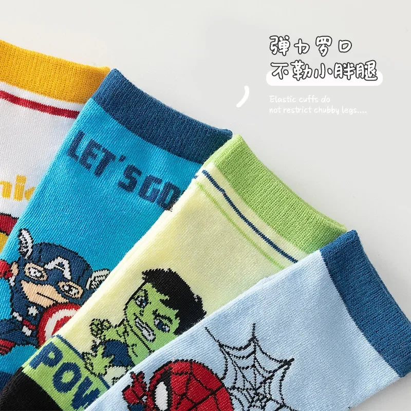 5 Pairs Spiderman Cotton Children's Socks iron Man Hulk Thor Anime kids Boys Short Socks Cartoon Baby Spring Summer Short Socks