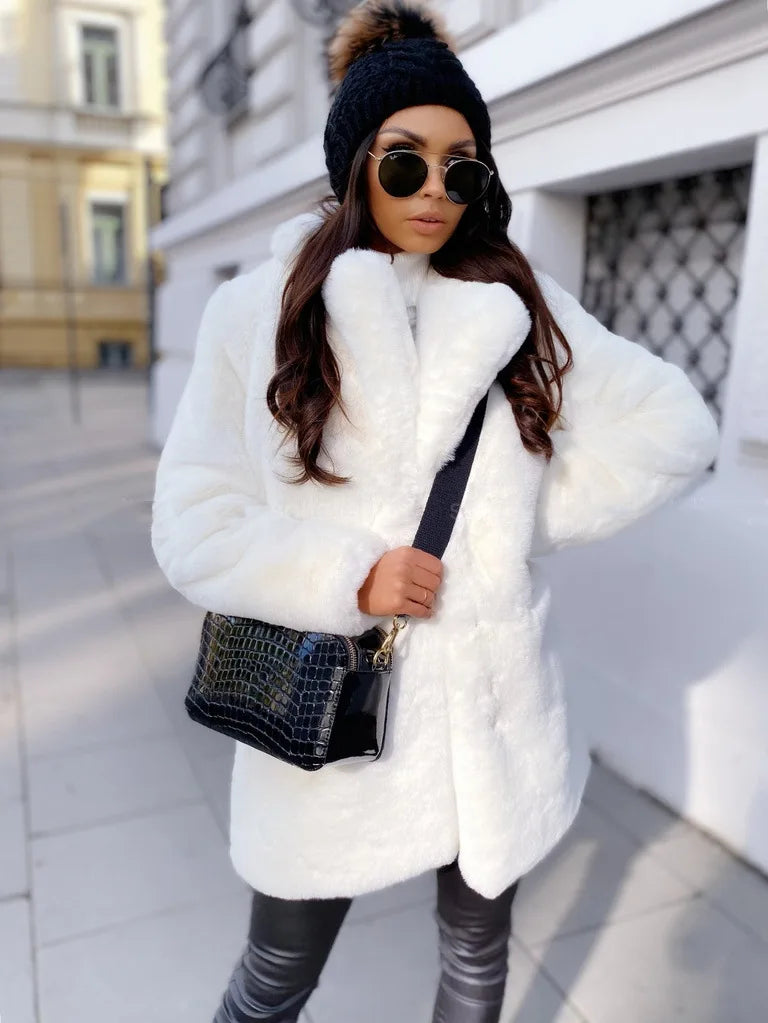 New Warm Faux Fur Coat Women Coats Thick Women Medium-Long Overcoat Turn Down Collar Winter Women Warm Jackets Casaco Jacket