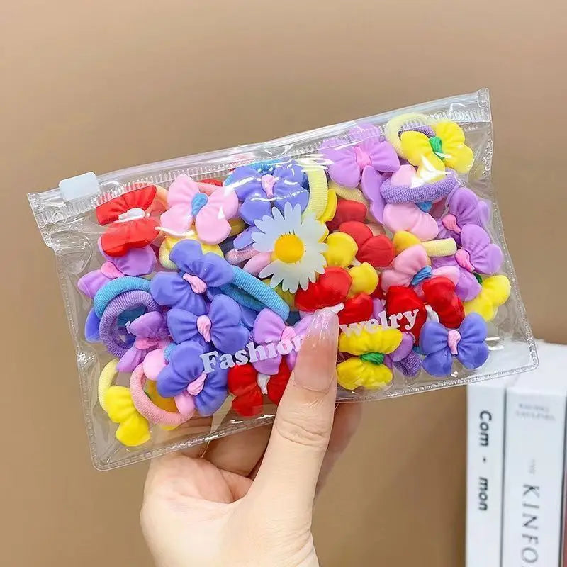 10/20Pcs Cute Cartoon Elastic Hair Bands for Girls – Soft, No-Damage Mini Scrunchies, Kids Hair Ties Accessories