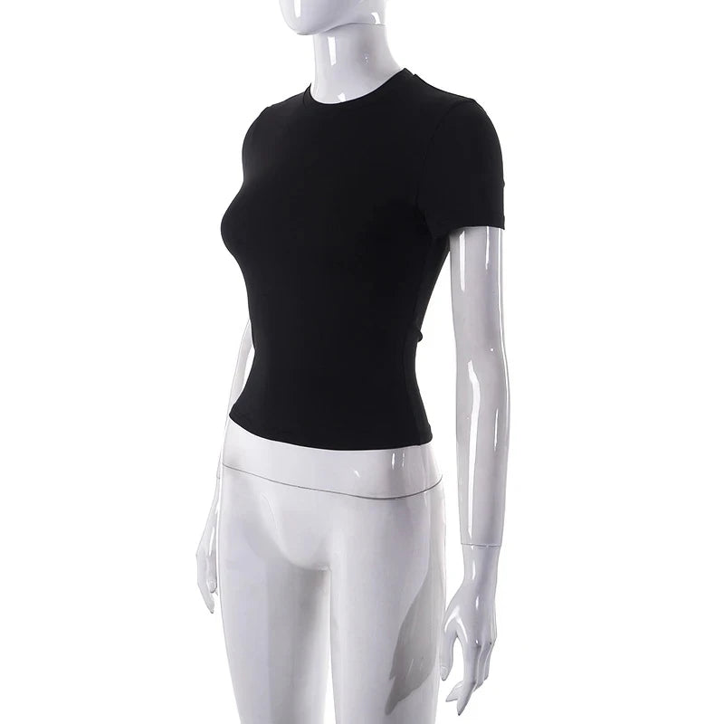 Spring Summer New Short Sleeve T-Shirt Women Solid Simple Casual Soft All-Match Hot Basic Crop Tops Tees Summer Fashion