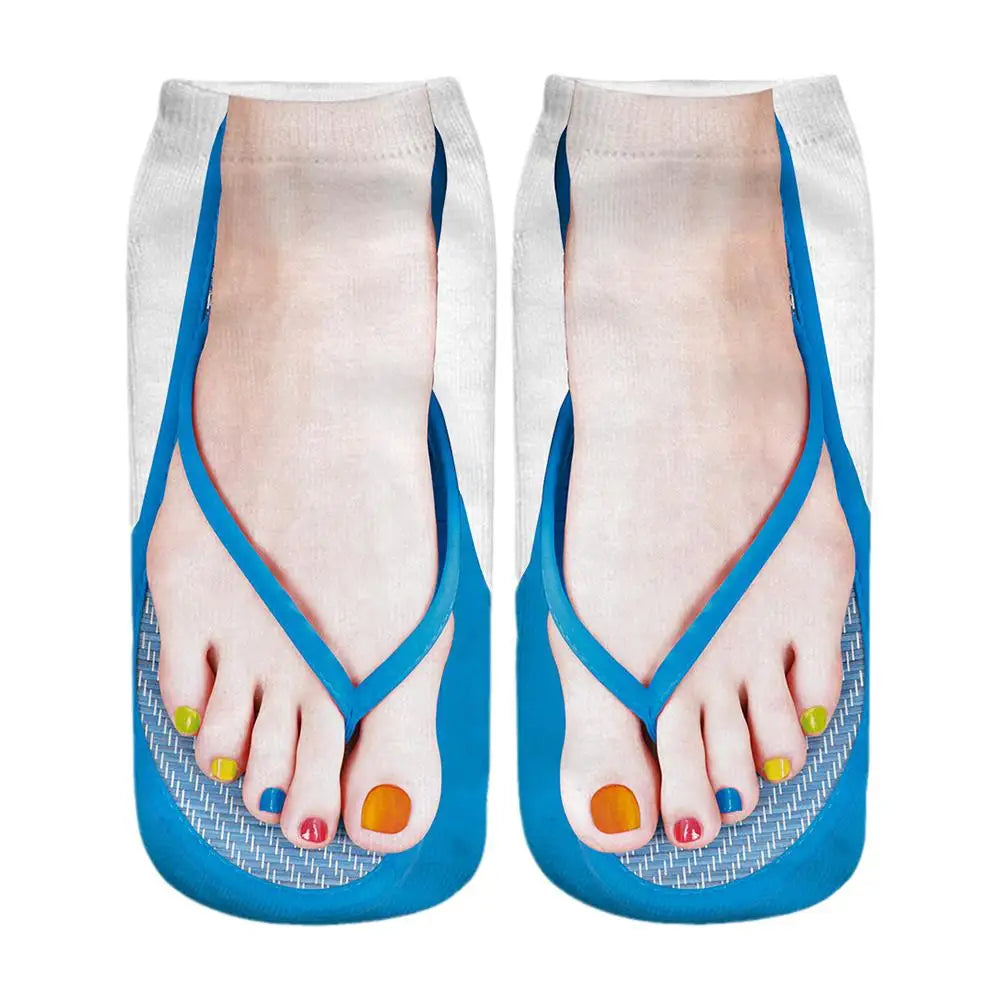 1 Pair 3D Printing Pattern Flip Flop Socks Funny Socks for Women Flip-flop Ankle Socks Low Cut Floor Socks Hosiery Novelty Gifts