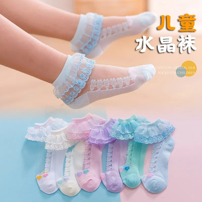 1 Pair Soild Color Thin Lace Mesh Socks for Baby Children Girls Summer Dresses Paired with Princess Socks Baby Clothing