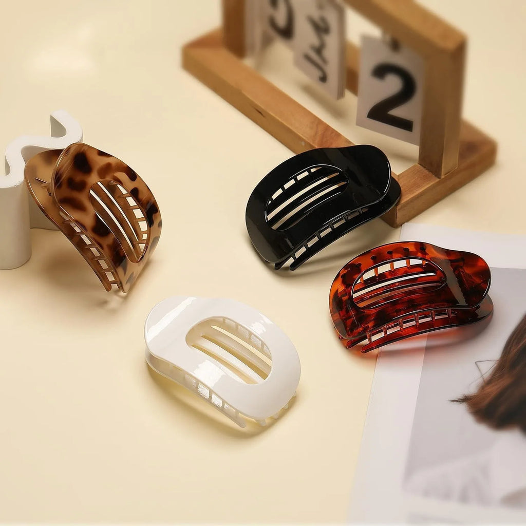 4 PCS Flat Hair Clips, Round Lay Down Hair Claw Clips for Women Girls, Comfortable Curved Flat Clips for Thick Thin Hair