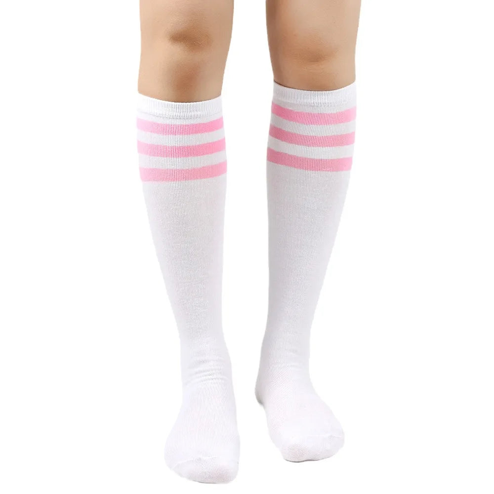 Solid knee length socks women's striped Lolita warm hip-hop sports socks  Harajuku socks JK white sock