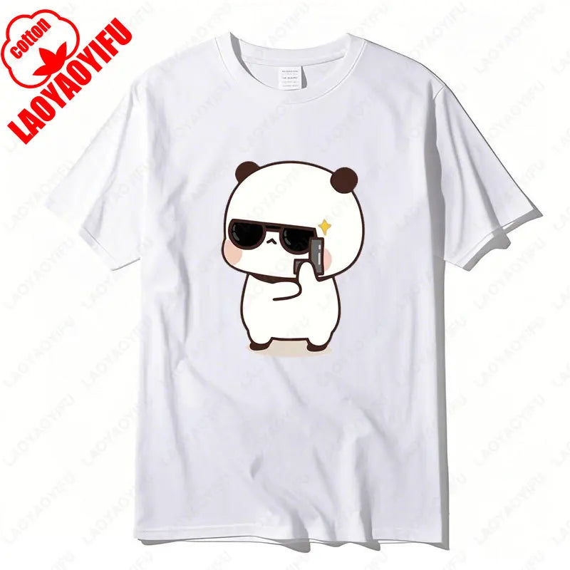 Kawaii Bubu Dudu Couple Shirt Bear Panda Are Spy Love Things Couple Do Tshirt Cute Matching Cotton T-shirt Man Woman Casual Tees