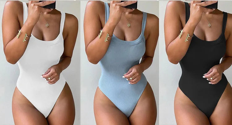 Strap Solid Bodycon Sexy Body Casual Basic White Summer Bodysuit Women Tops Sleeveless Sheer Bodysuits Jumpsuit Slim