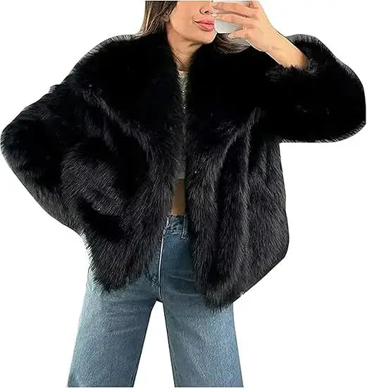 European and American Autumn and Winter New Faux Fur Coat Plus-size Women's Top Anti-fox Fur Lapel, Short Faux Fur Style Outcoat