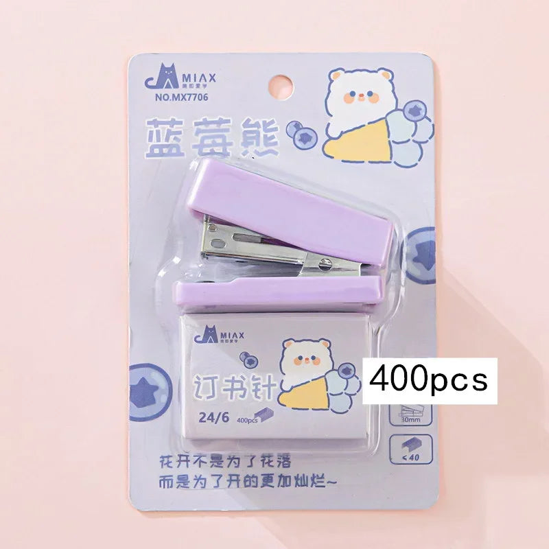 Mini Stapler Set with Staples Cute Rabbit Bear Paper Binder Stationery Office Binding Tools School Supplies