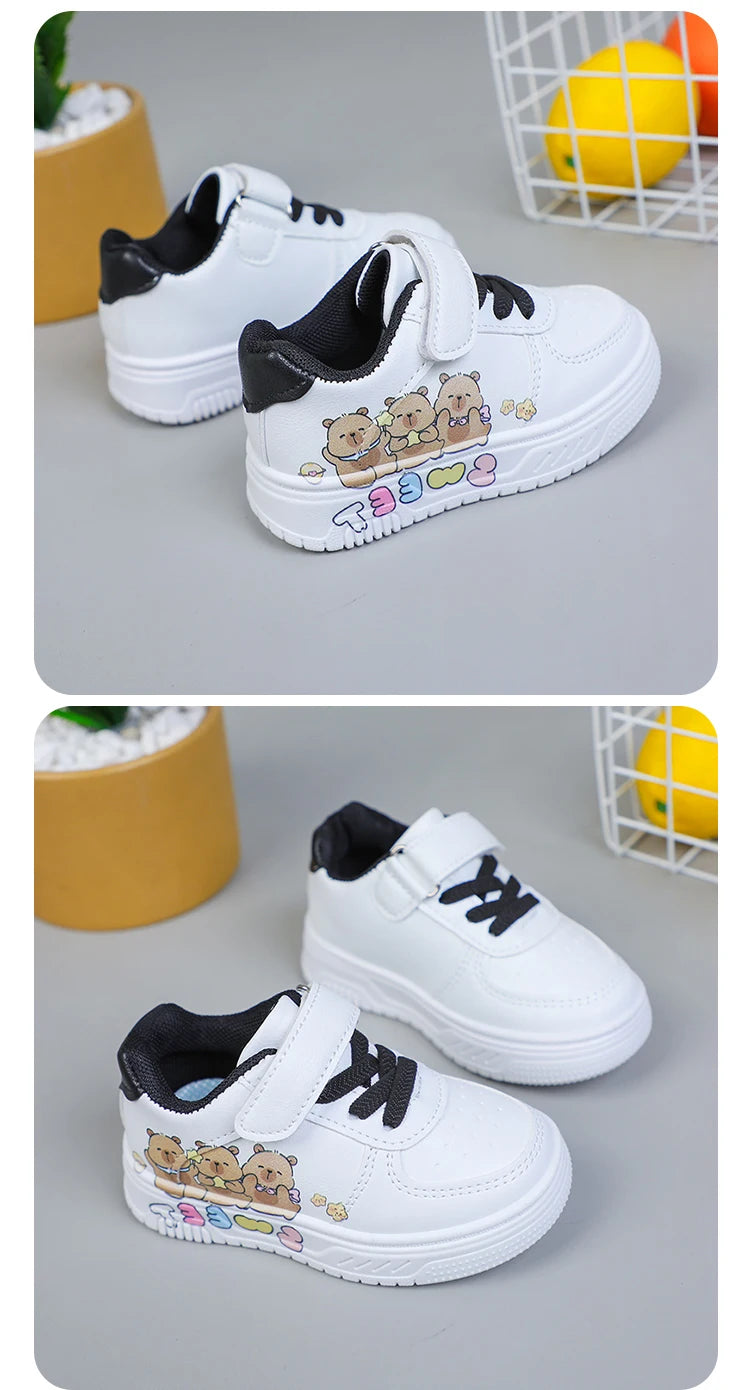 Hot Kids Girls Shoes New Children Sneakers Boys Girls Capybara Cartoon Print Casual Sport Shoe Student White Sweet Toddler Shoes