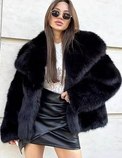 European and American Autumn and Winter New Faux Fur Coat Plus-size Women's Top Anti-fox Fur Lapel, Short Faux Fur Style Outcoat