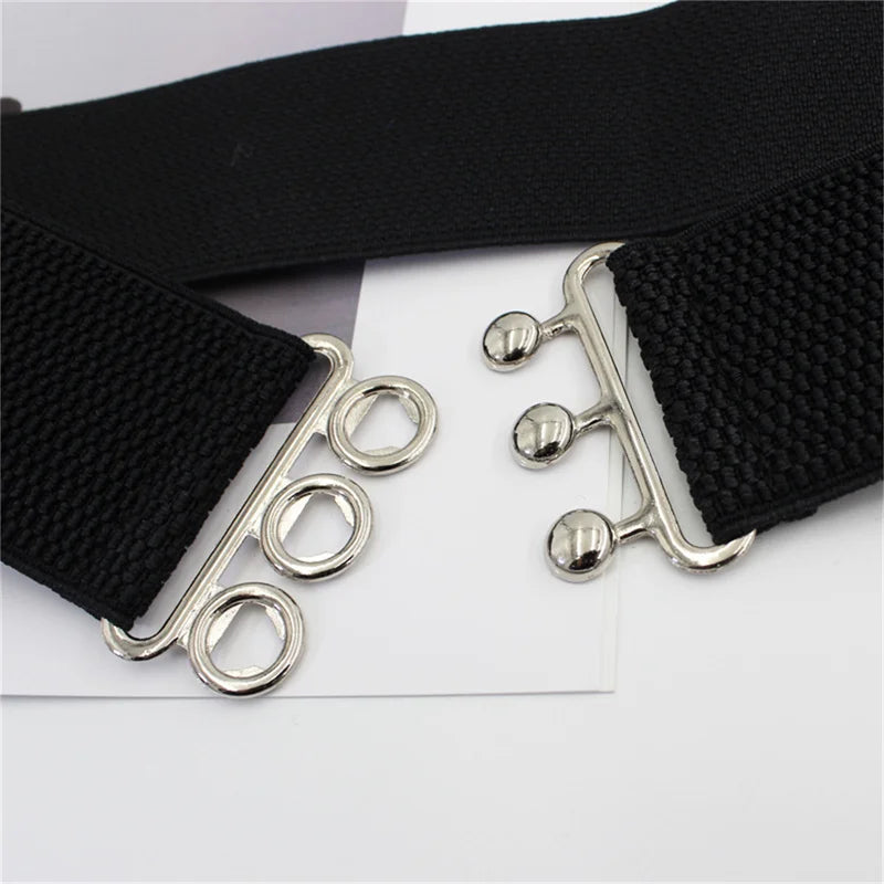 Women's Elastic Pair Buckle Belt Elastic Wide Belt Cummerbund Strap Belt Waist Decorative Waistband For Dresses Solid Color