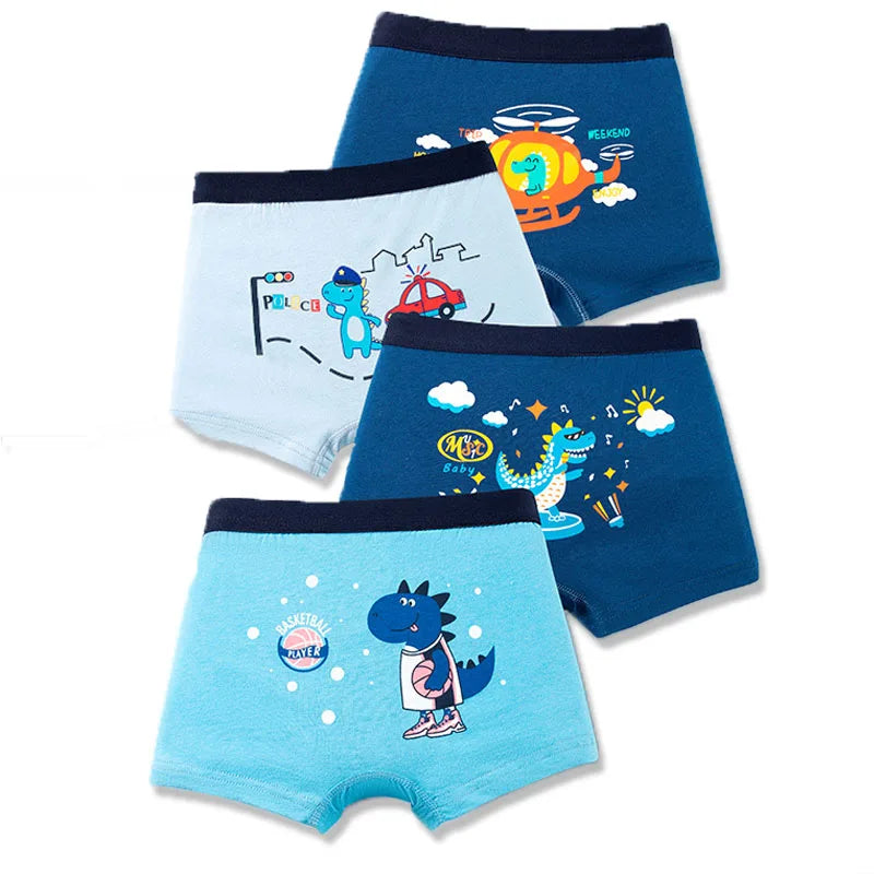 Multipack Dinosaur Pattern Athflow Style Boys Boxer Briefs Cotton Kids Boxers Breathable Children Underwear For 3-12 Years Old