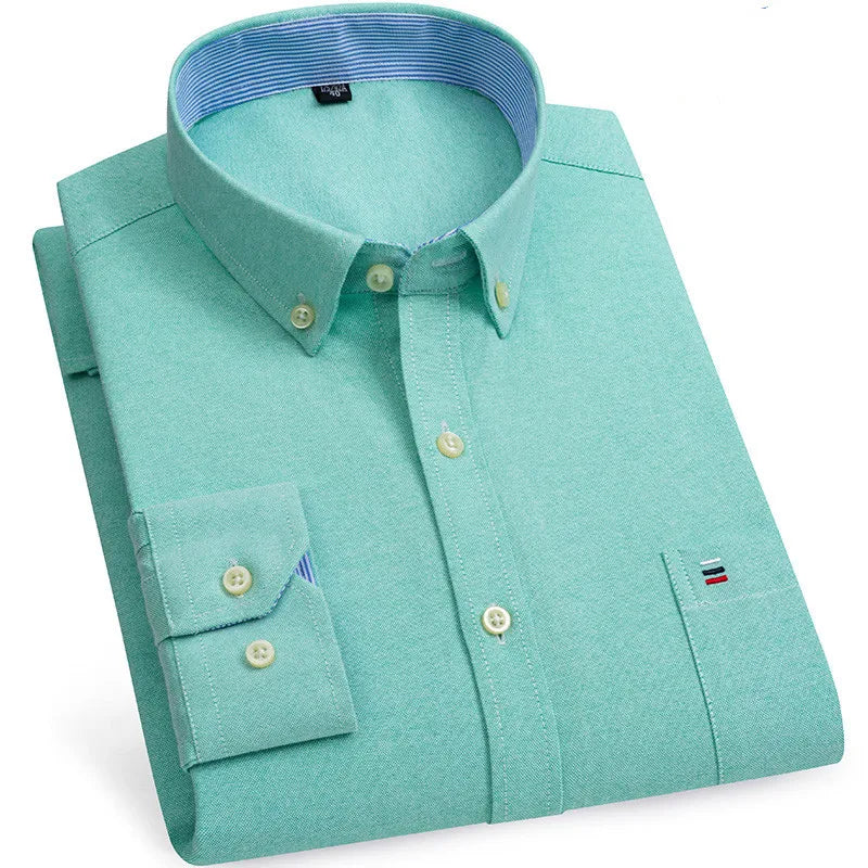 Men's 100% Cotton Shirt Long Sleeve Plaid Oxford Casual Solid Color Print Regular Fit Formal Dress Shirt Oversized 7XL  6XL 5XL