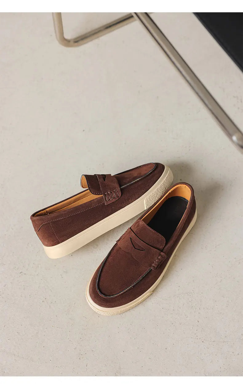 New Suede Leather Mens Loafers Cowhide Slip On Flats Handmade Casual Shoes Leisure Walk Moccasins Outdoor Business