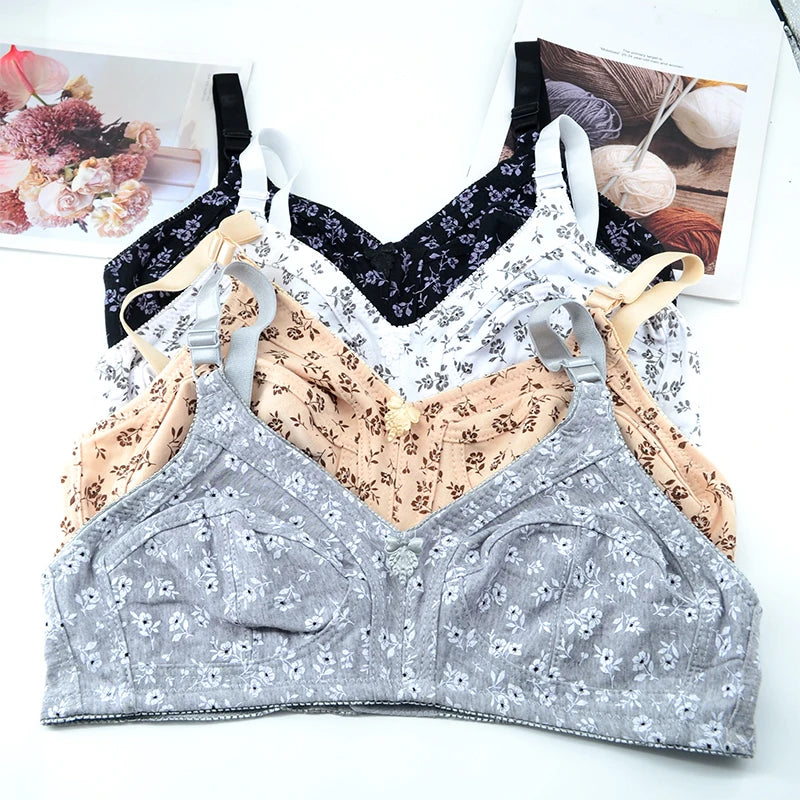 Wireless Soft Cotton Bras For Women Comfortable Underwear Everyday Non Padded Thin Lingerie Floral Brassiere C Cup