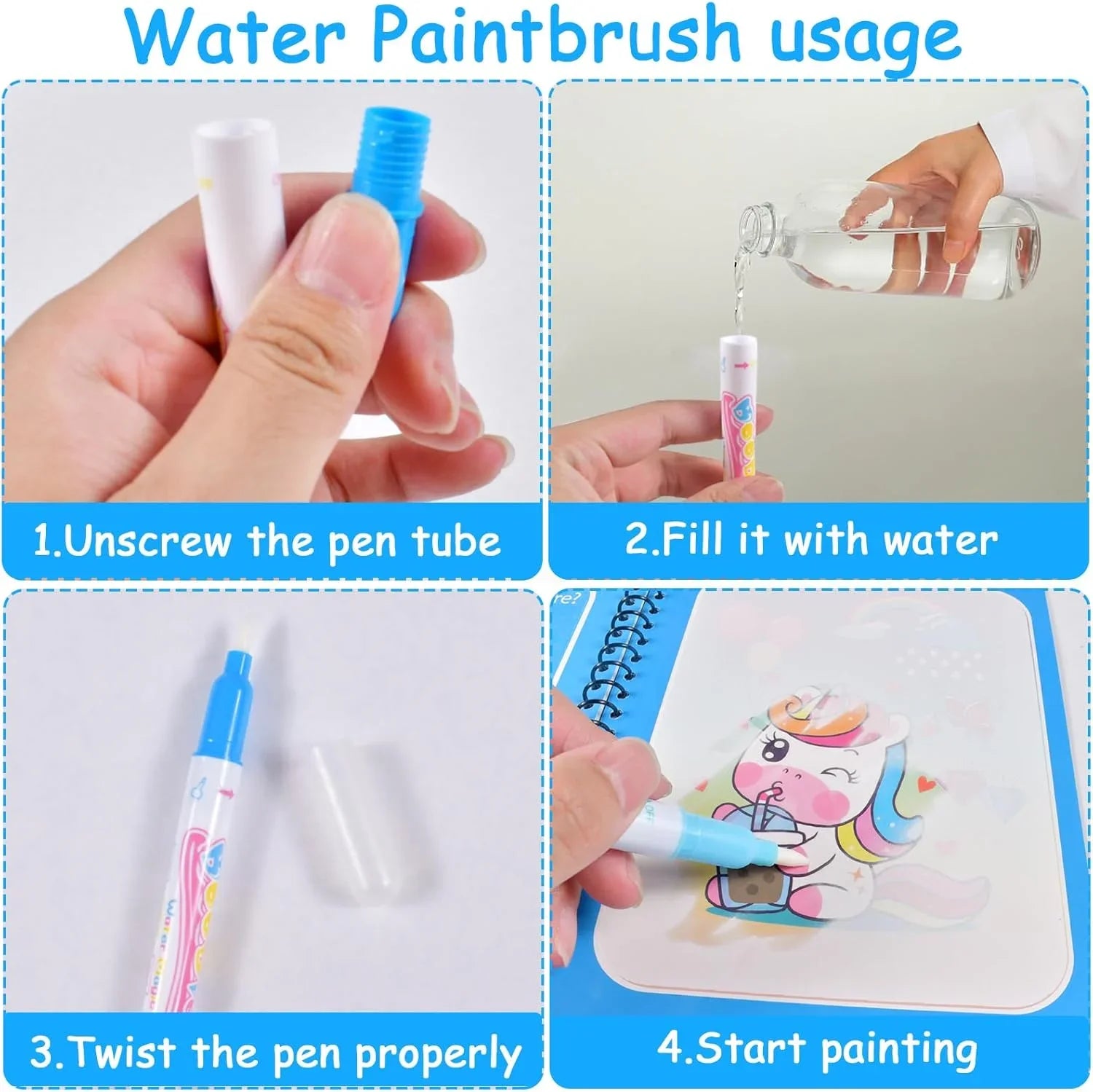 1pc Reusable Kids Magic Water Drawing Books with Pen Repeated Coloring Book Magic Water Drawing Book Sensory Early Education Toy