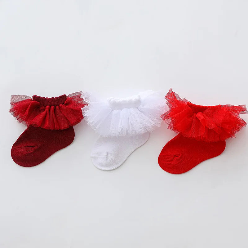 0-1Y Newborn Infant Toddler Baby Socks Girls Kids Princess Bowknot Lace Floral Short Socks Cotton Ruffle Frilly Trim Ankle Socks