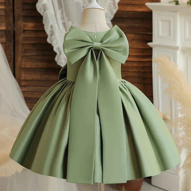 Flower Girl Dresses for Wedding Kids Backless Tulle Tutu  Princess Prom Party Clothes Baby 1st Birthday Baptism White Dress