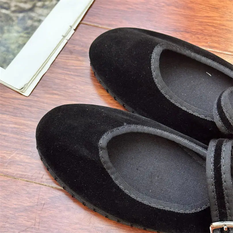 Elegant Mary Janes Flats Shoes Women Black Buckle Strap Shallow Casual Ballet Shoes Ladies Spring Autumn Canvas Loafers 2024