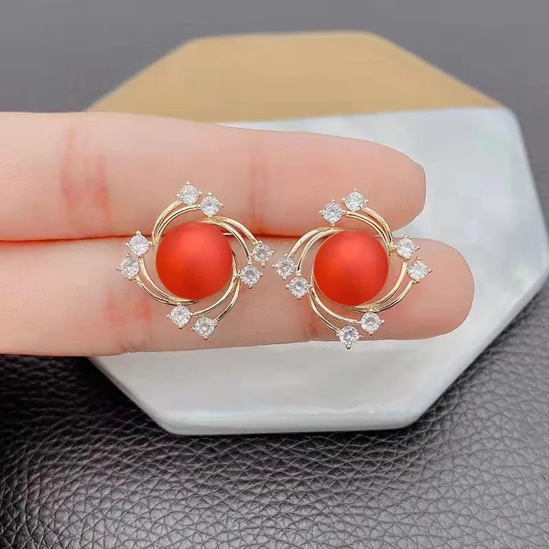 Red Statement Drop Earrings – Floral Heart Design for Elegant Occasions