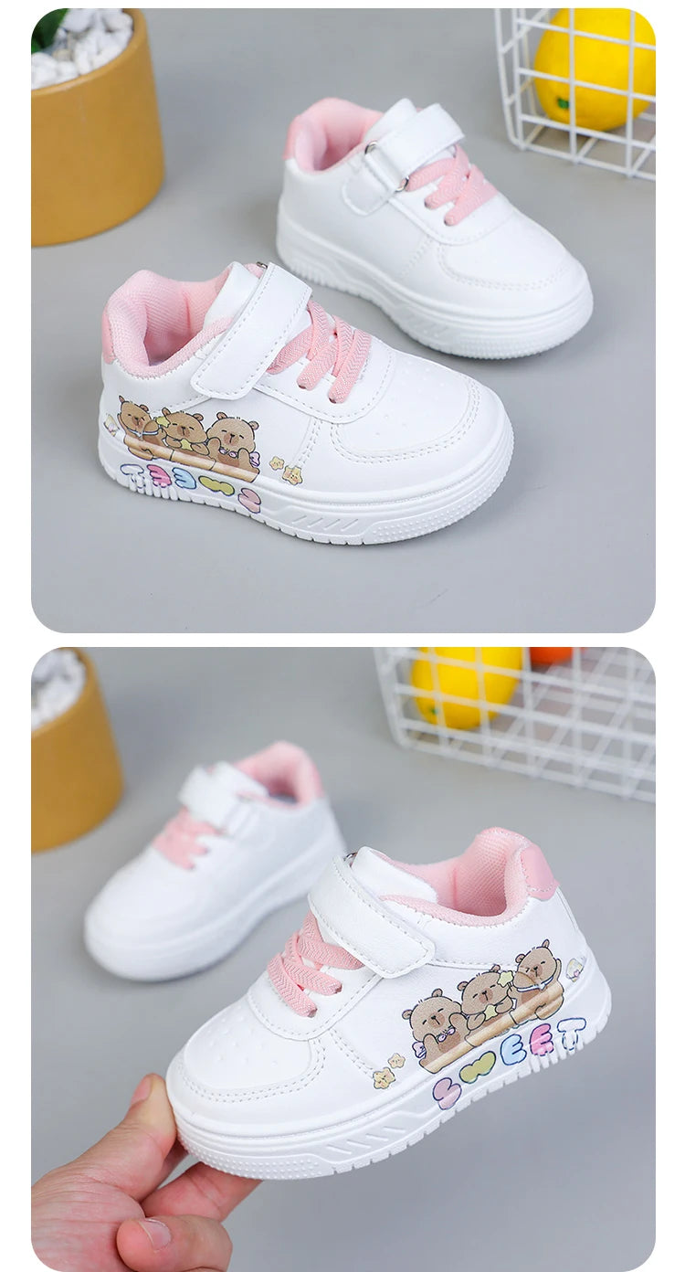 Hot Kids Girls Shoes New Children Sneakers Boys Girls Capybara Cartoon Print Casual Sport Shoe Student White Sweet Toddler Shoes