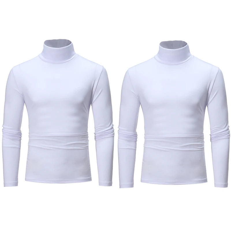 2pcs Men Thin Warm Tops Men's Autumn Long-sleeved Thermal Underwer Male High Collar Fashion T-shirt