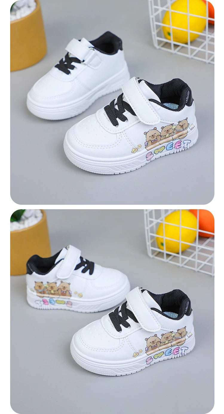 Hot Kids Girls Shoes New Children Sneakers Boys Girls Capybara Cartoon Print Casual Sport Shoe Student White Sweet Toddler Shoes