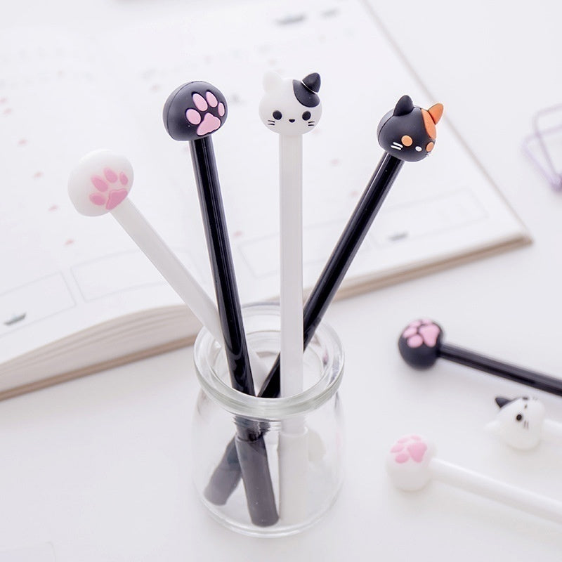10pcs/batch Kawaii Cat Gel Signature Pen Cute Claw  Stylos Black Ink for Hand Account Writing Stationery Office School Supplies