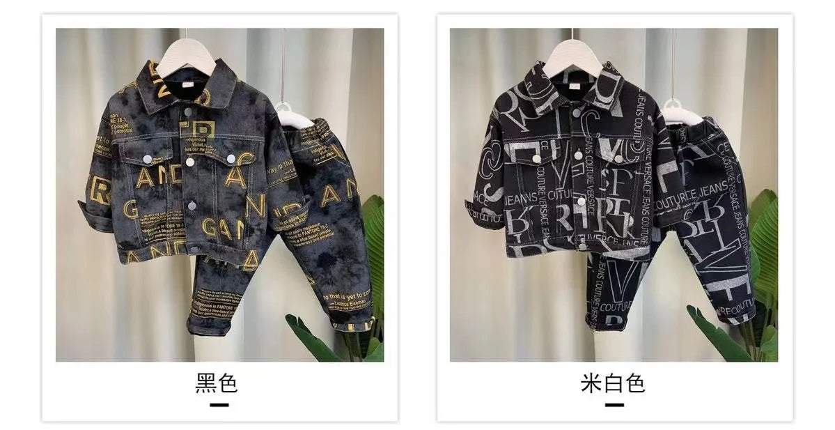 Boys Set Spring and Autumn 2024 New Children's Handsome Clothes Trendy Baby Autumn Fashion Cowboy Two Piece Set Kids Outfits