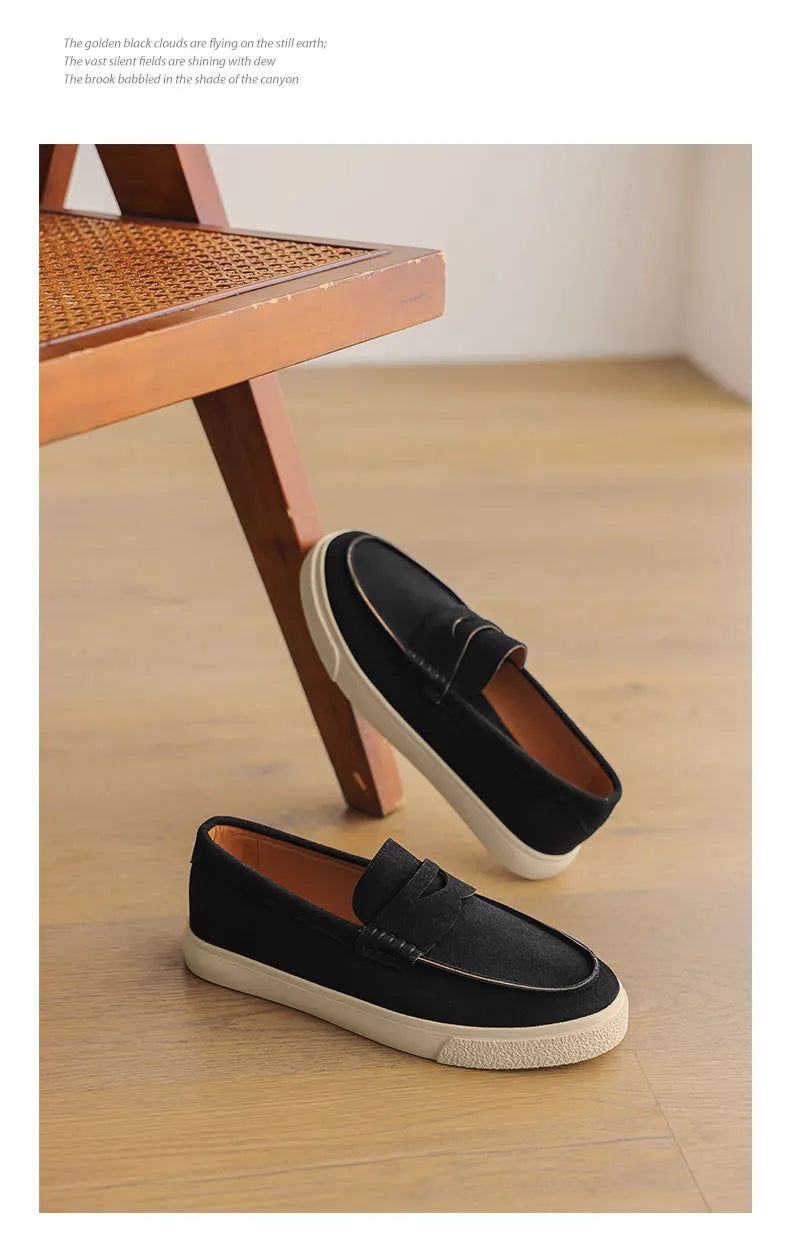 New Suede Leather Mens Loafers Cowhide Slip On Flats Handmade Casual Shoes Leisure Walk Moccasins Outdoor Business