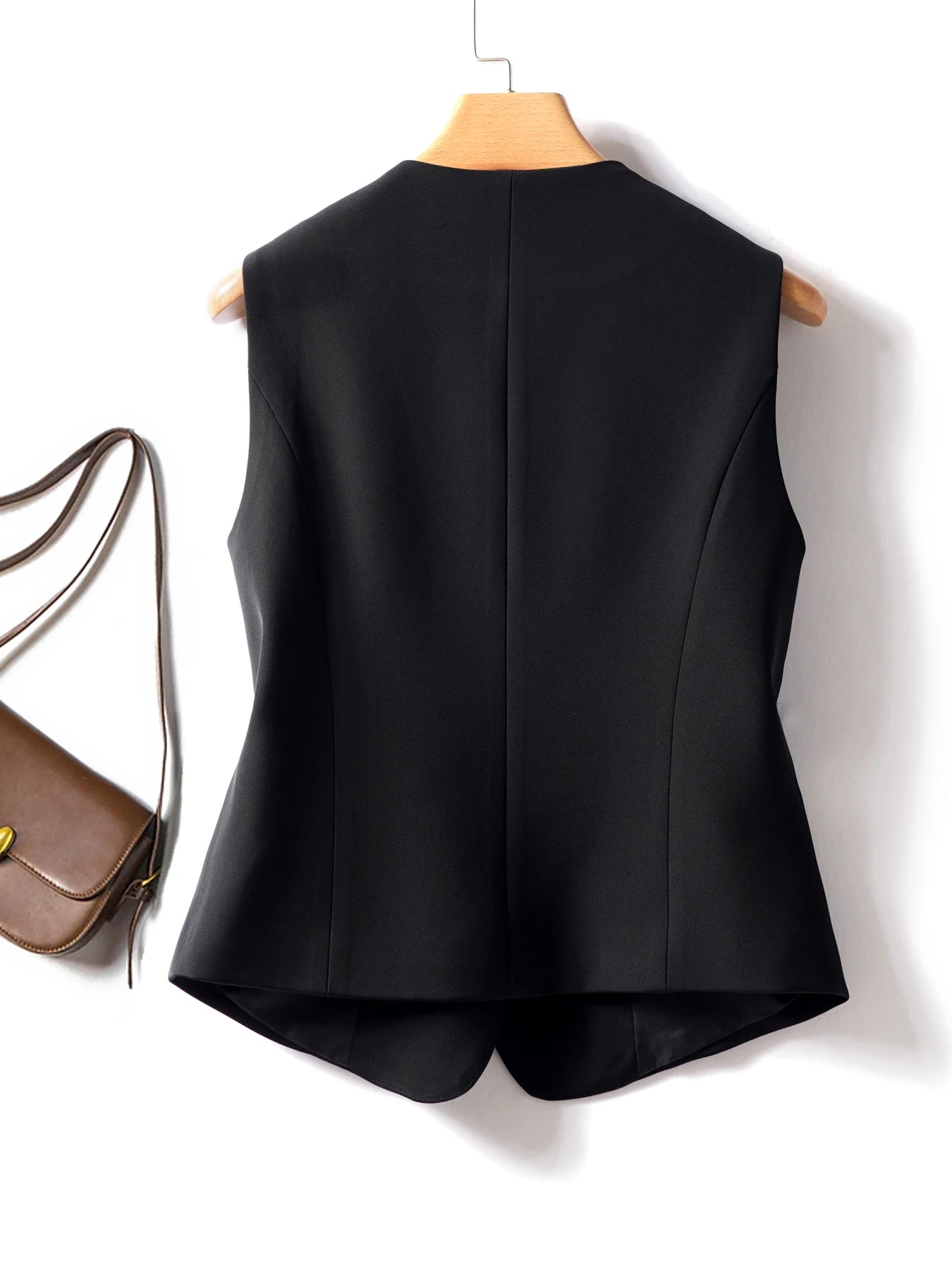 Black V-neck short double-breasted vest women's jacket spring and autumn workplace Slim and thin