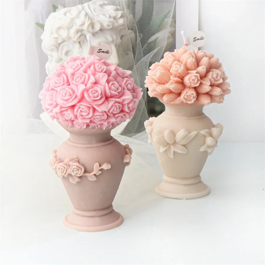 DIY Bowknot Rose Flower Candle Mold Cylinder Rose Floral Pillar Silicone Mold Wedding Decor Valentine's Day Gift Christmas decor