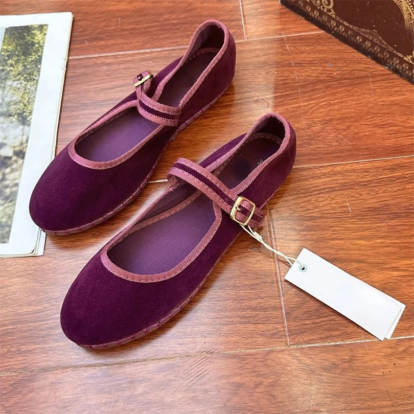 Elegant Mary Janes Flats Shoes Women Black Buckle Strap Shallow Casual Ballet Shoes Ladies Spring Autumn Canvas Loafers 2024