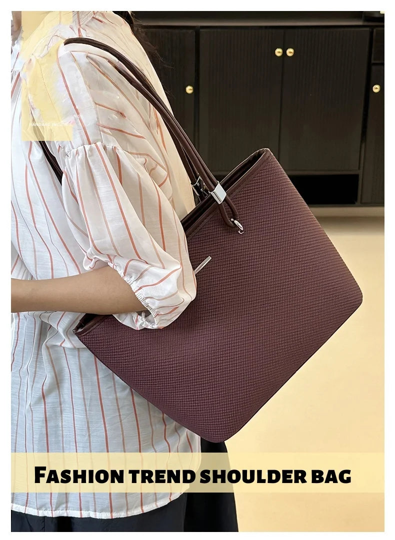 Pu Women's Shoulder Bag Stylish And Simple Solid Color Handbag Adjustable Shoulder Strap Waterproof Large Capacity Bucket Bag