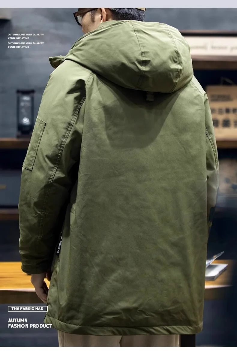 American Sle Men's Parka down Cotton Jaet Winter Workwear coat Mid-Length Hooded Military Coat Outerwear