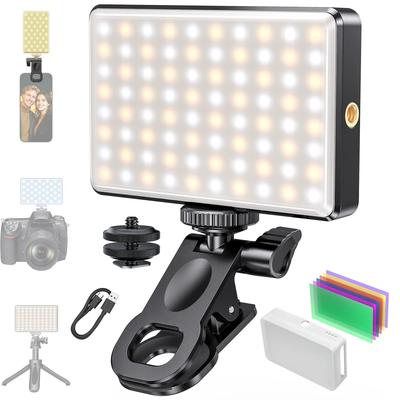 Video Light with 6 Color Filters 0-100% Adjustable 3000mAh Battery Fill Light for Selfie Photography Live Streaming