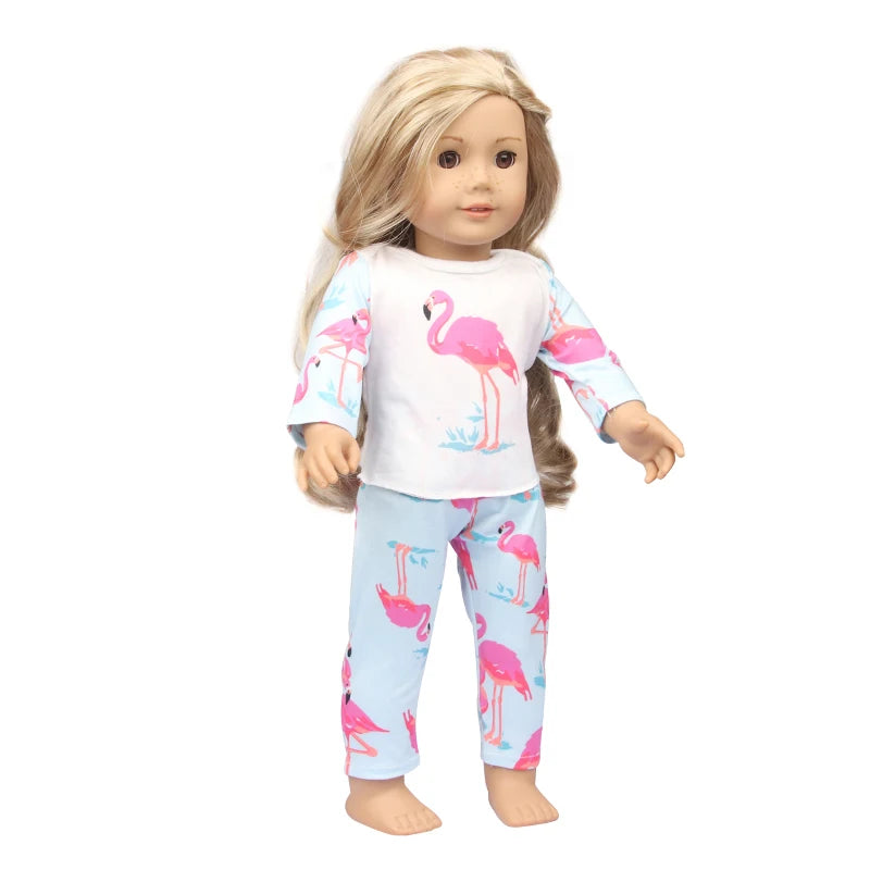 Doll Clothes Pajamas  For 43cm Baby New Born&American 18 Inch Girl Doll Unicorn Shark Cartoon Clothes Suit For Generation Doll