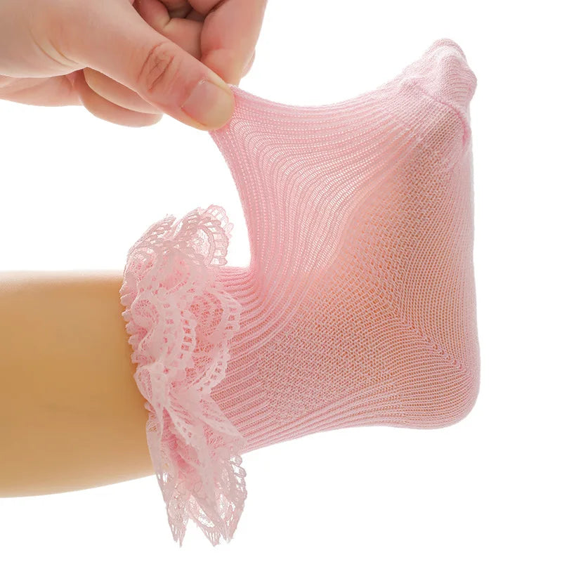 0-1Y Newborn Infant Toddler Baby Socks Girls Kids Princess Bowknot Lace Floral Short Socks Cotton Ruffle Frilly Trim Ankle Socks