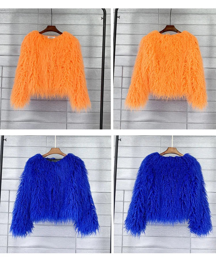 Faux Fur Plush Coat – Soft Shaggy Statement Jacket