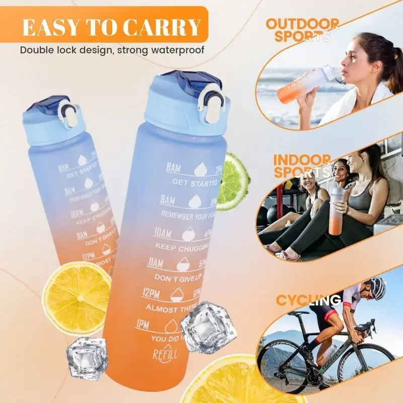900ml Leakproof Water Bottles with Times To Drink and Straw Motivational Drinking Sports Water Bottle for Fitnes Gym Outdoor